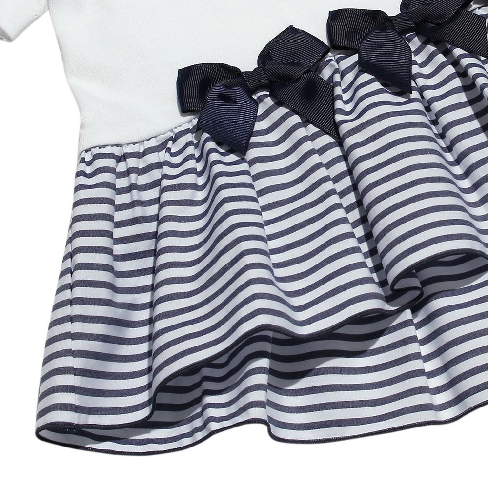 Baby size 100% cotton T-shirt with striped frilled hem and ribbons Off White Design point 2