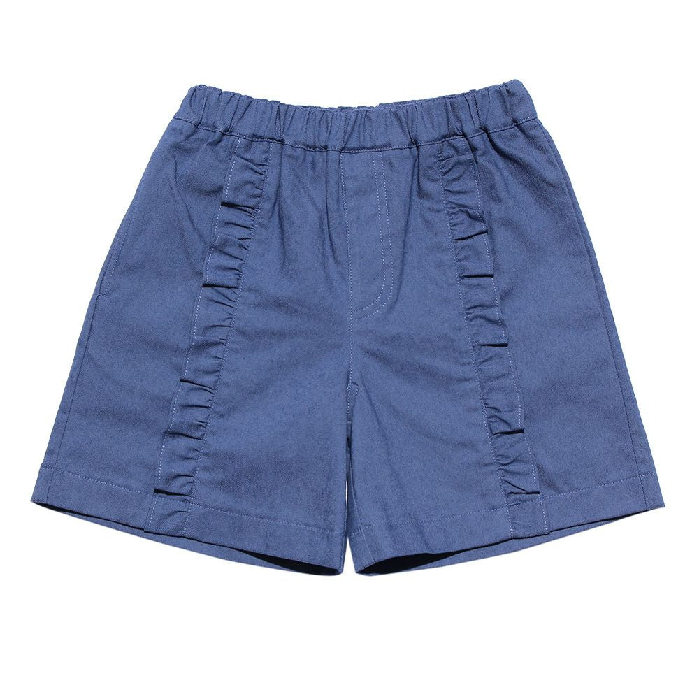 Short pants with stretch twill frills Blue front