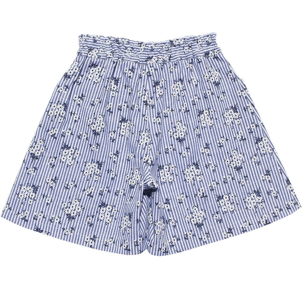 Floral pattern x striped pattern culottes Blue back