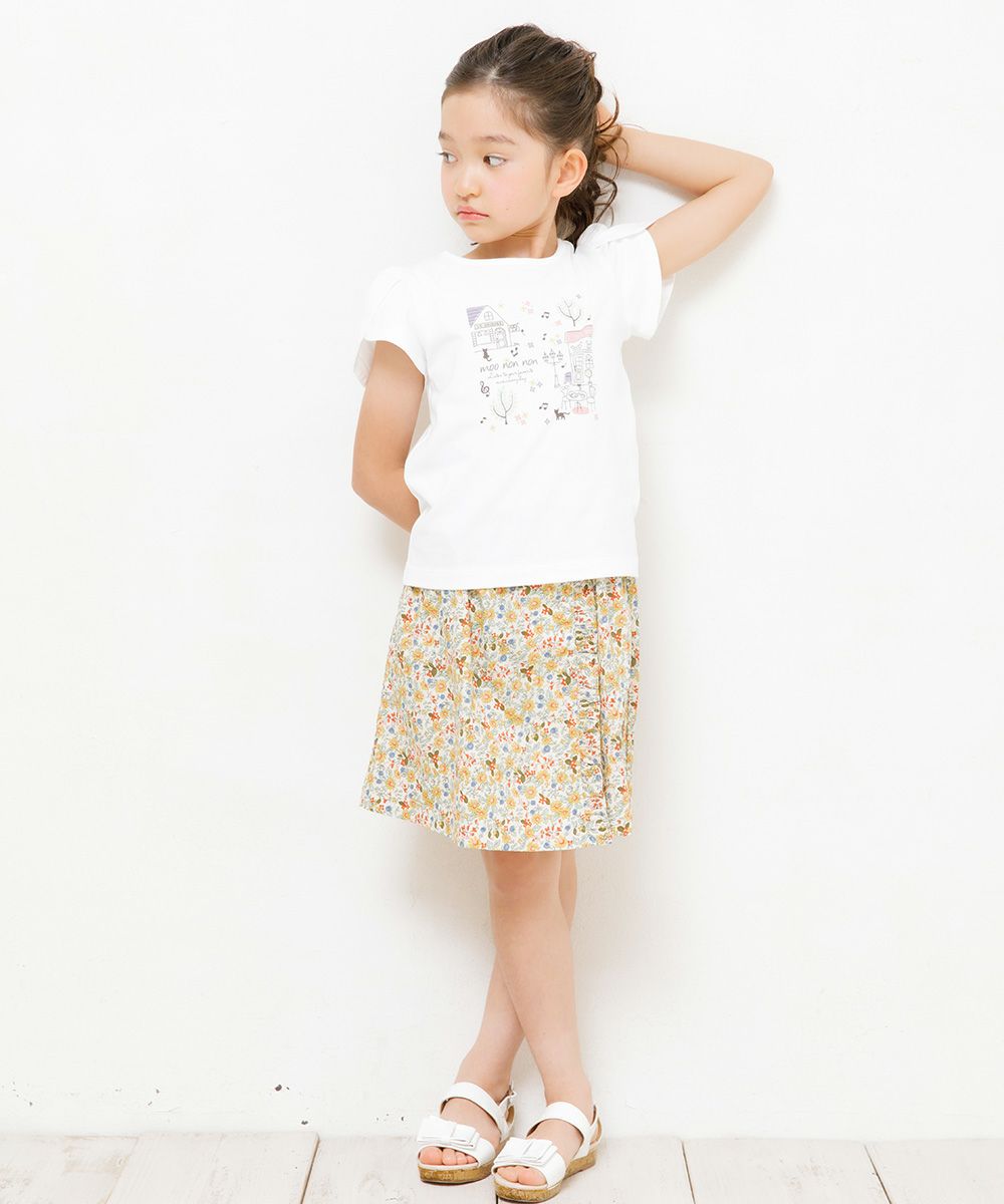 Children's clothing girl 100 % cotton flower pattern waist rubber skirt style culotto pants yellow (04) model image 2