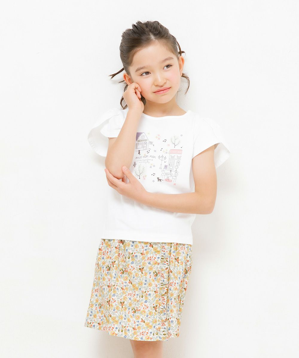 Children's clothing girl 100 % cotton flower pattern waist rubber skirt style culotto pants yellow (04) model image 3