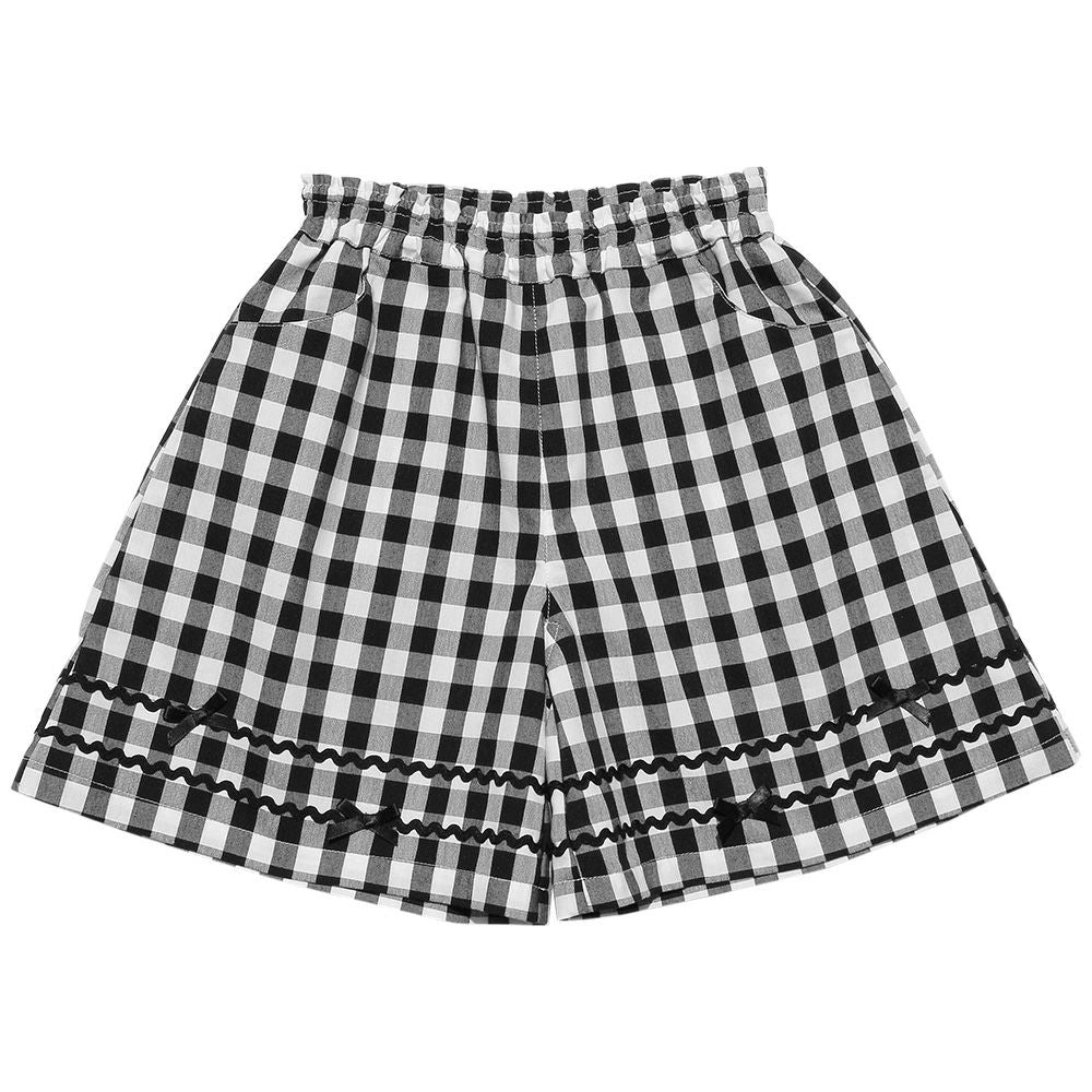 Gingham plaid with ribbon culottes pants White/Black front