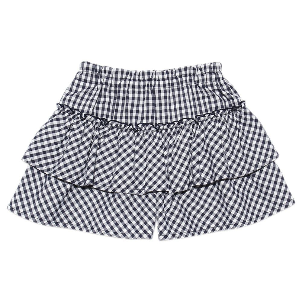 Baby size gingham check pattern culotto pants Navy front