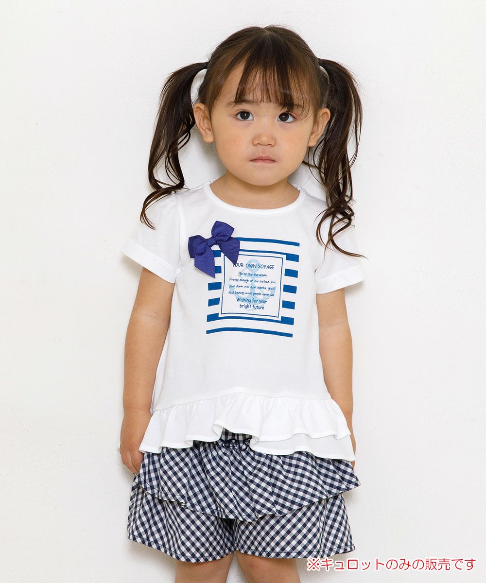 Baby size gingham check pattern culotto pants Navy model image 1