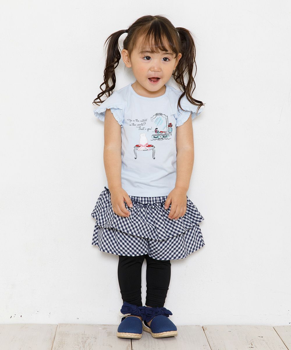 Baby size gingham check pattern culotto pants Navy model image 2