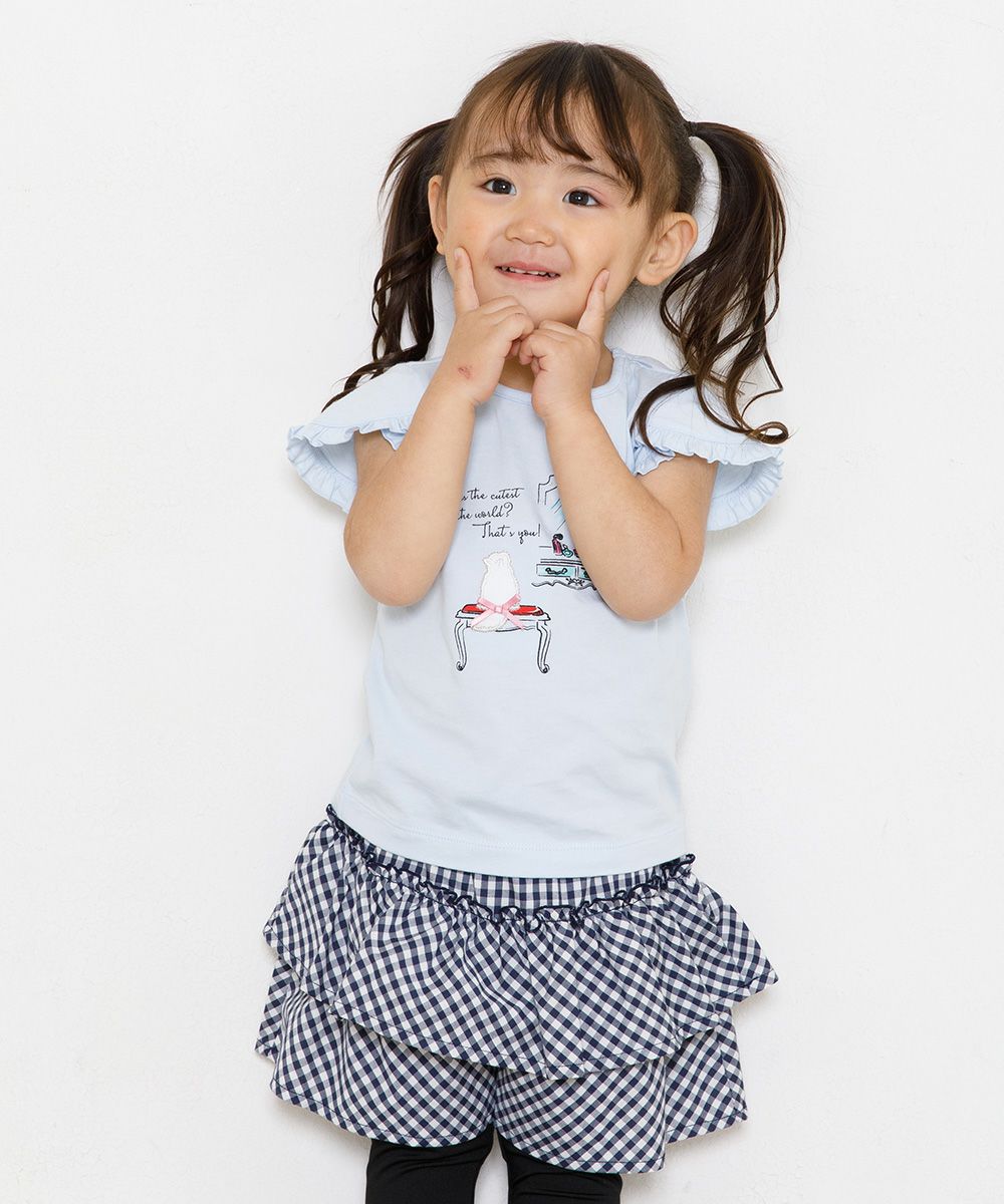 Baby size gingham check pattern culotto pants Navy model image 3