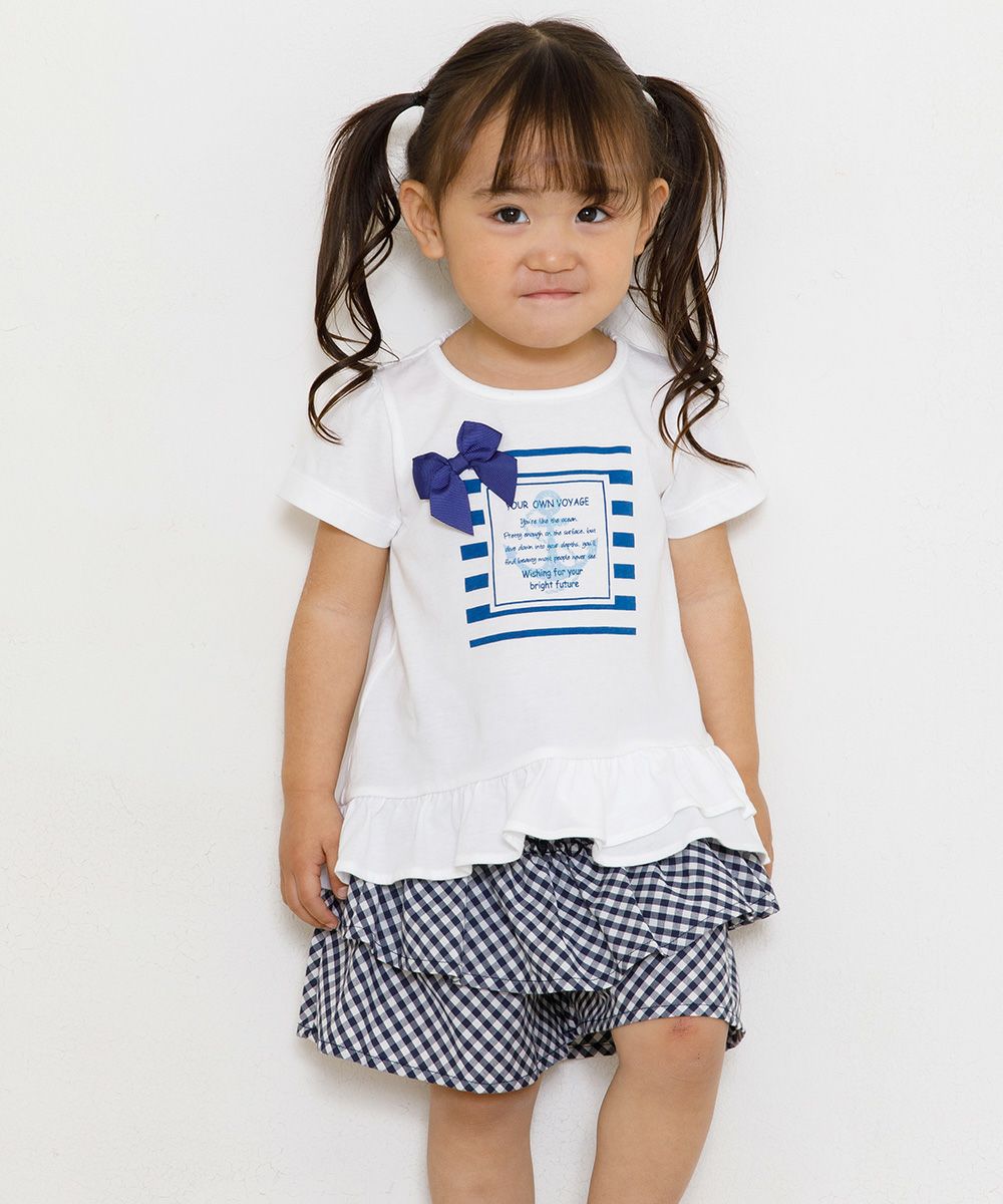 Baby size gingham check pattern culotto pants Navy model image 4