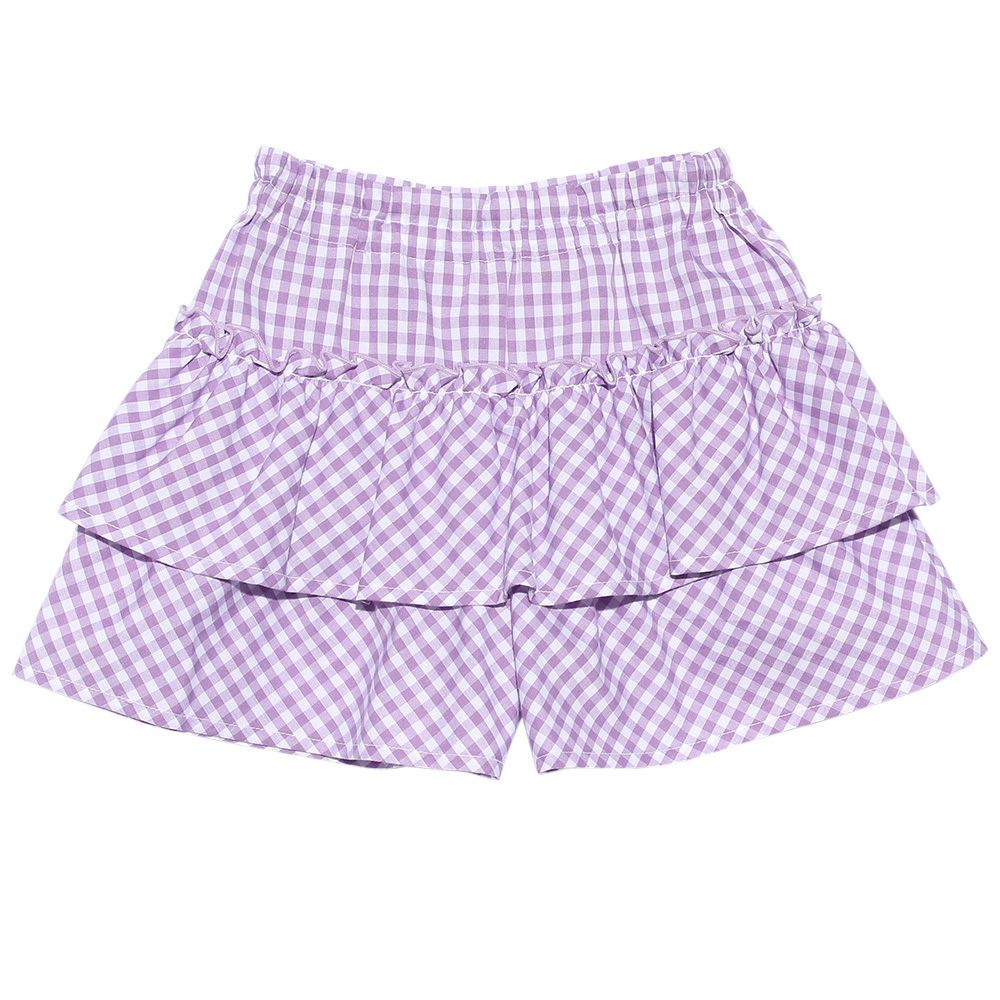 Baby size gingham check pattern culotto pants Purple front