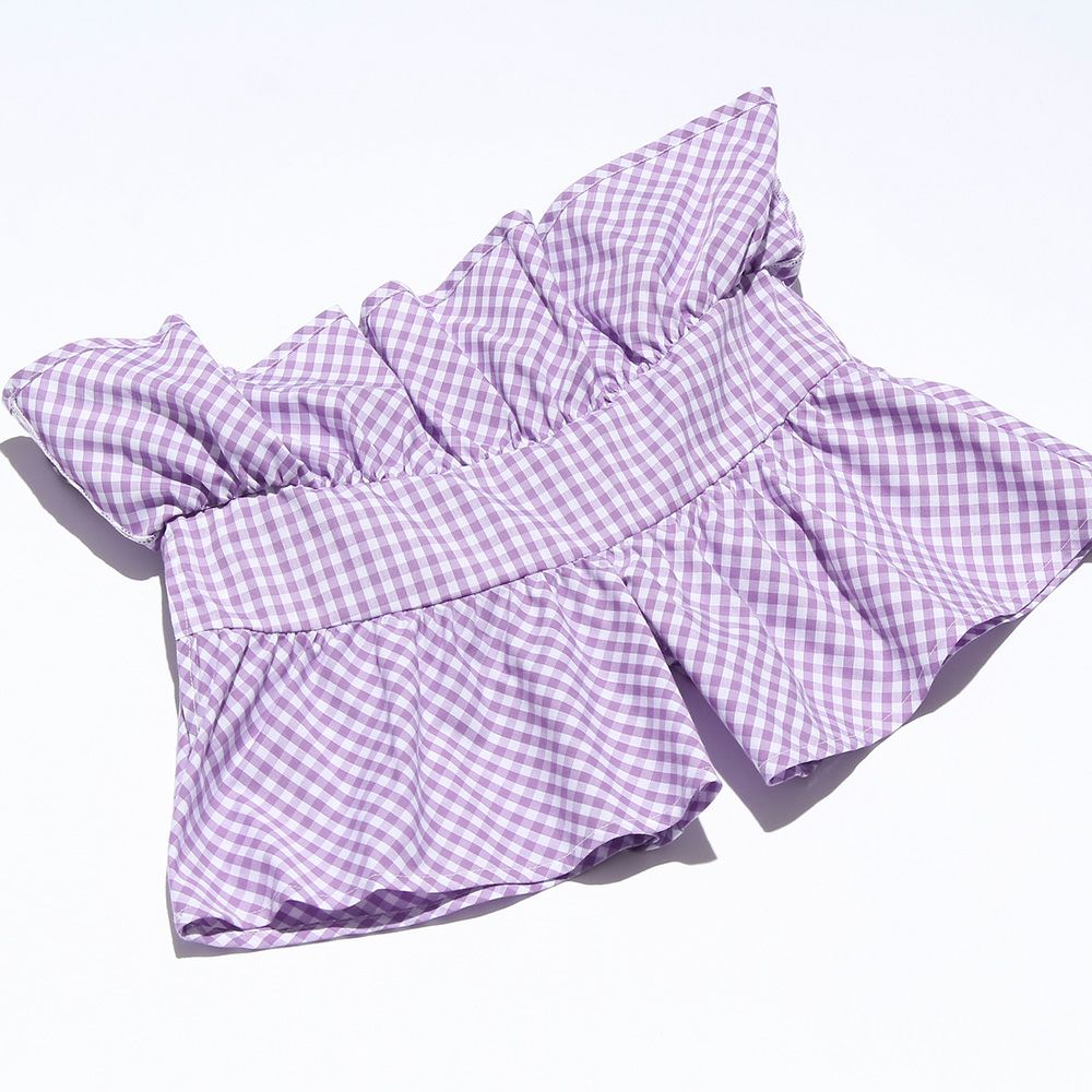Baby size gingham check pattern culotto pants Purple Design point 1