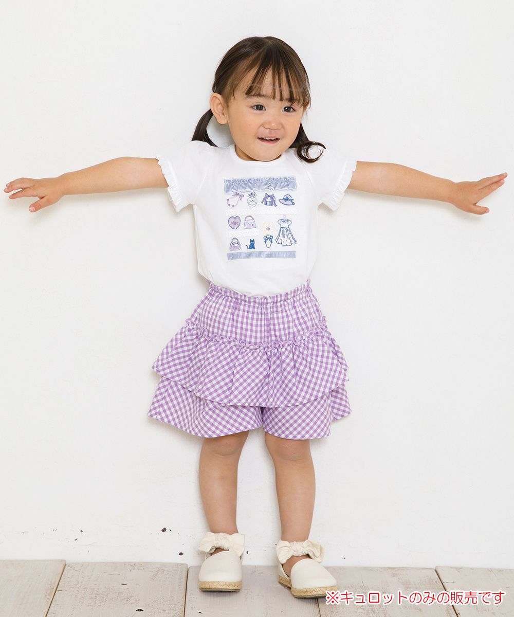 Baby size gingham check pattern culotto pants Purple model image 1