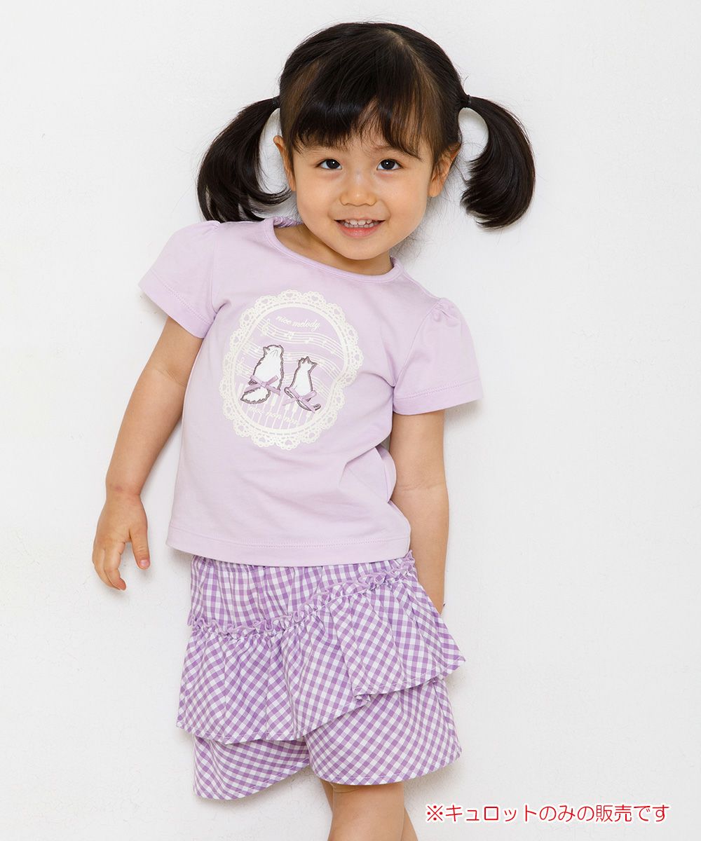 Baby size gingham check pattern culotto pants Purple model image 2