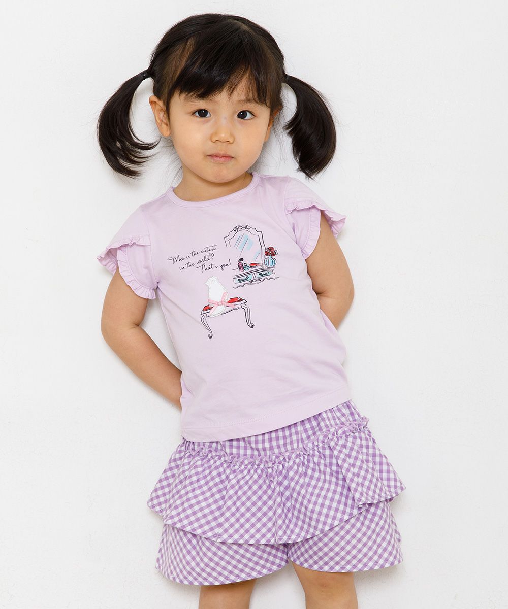 Baby size gingham check pattern culotto pants Purple model image 3