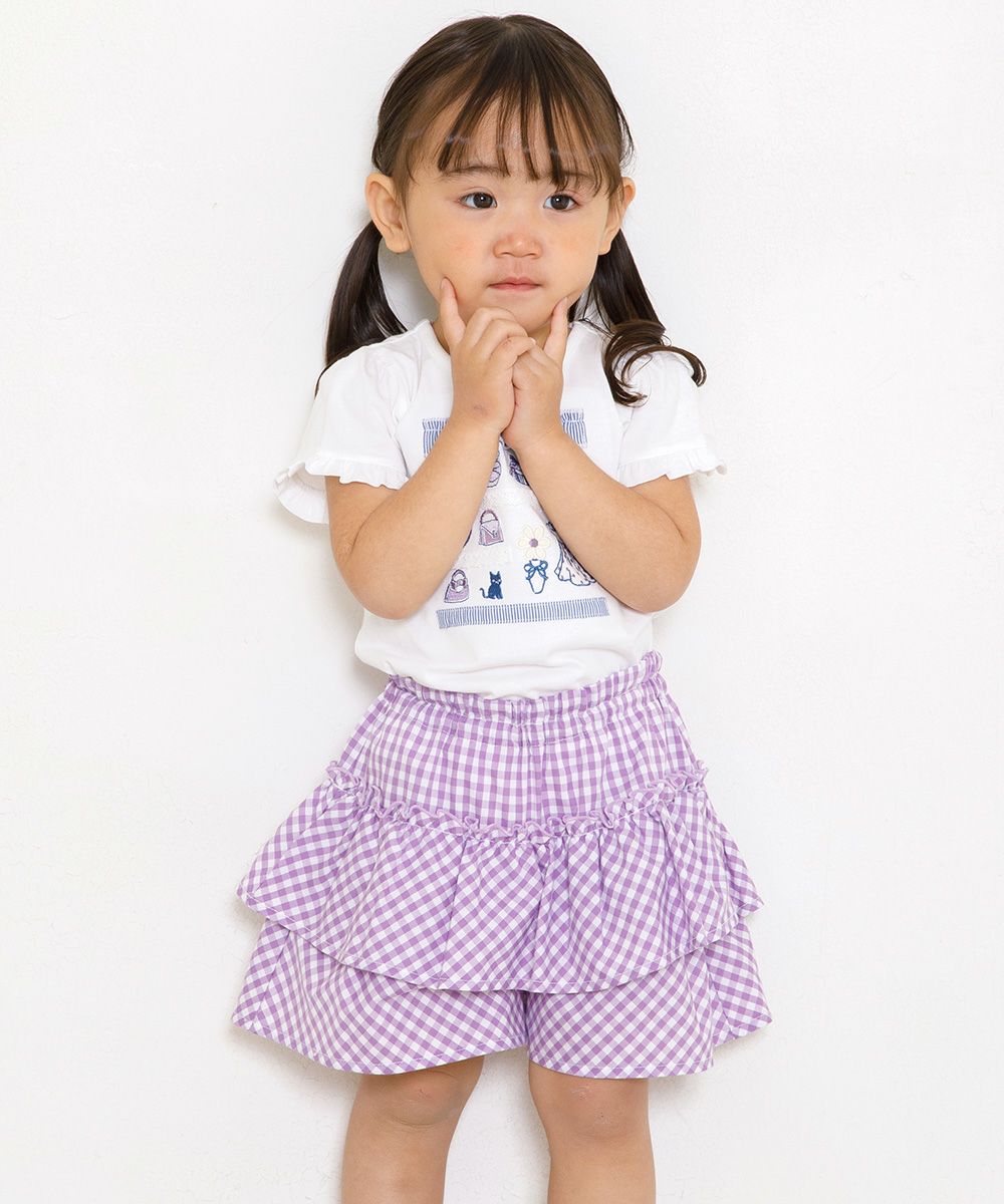Baby size gingham check pattern culotto pants Purple model image 4