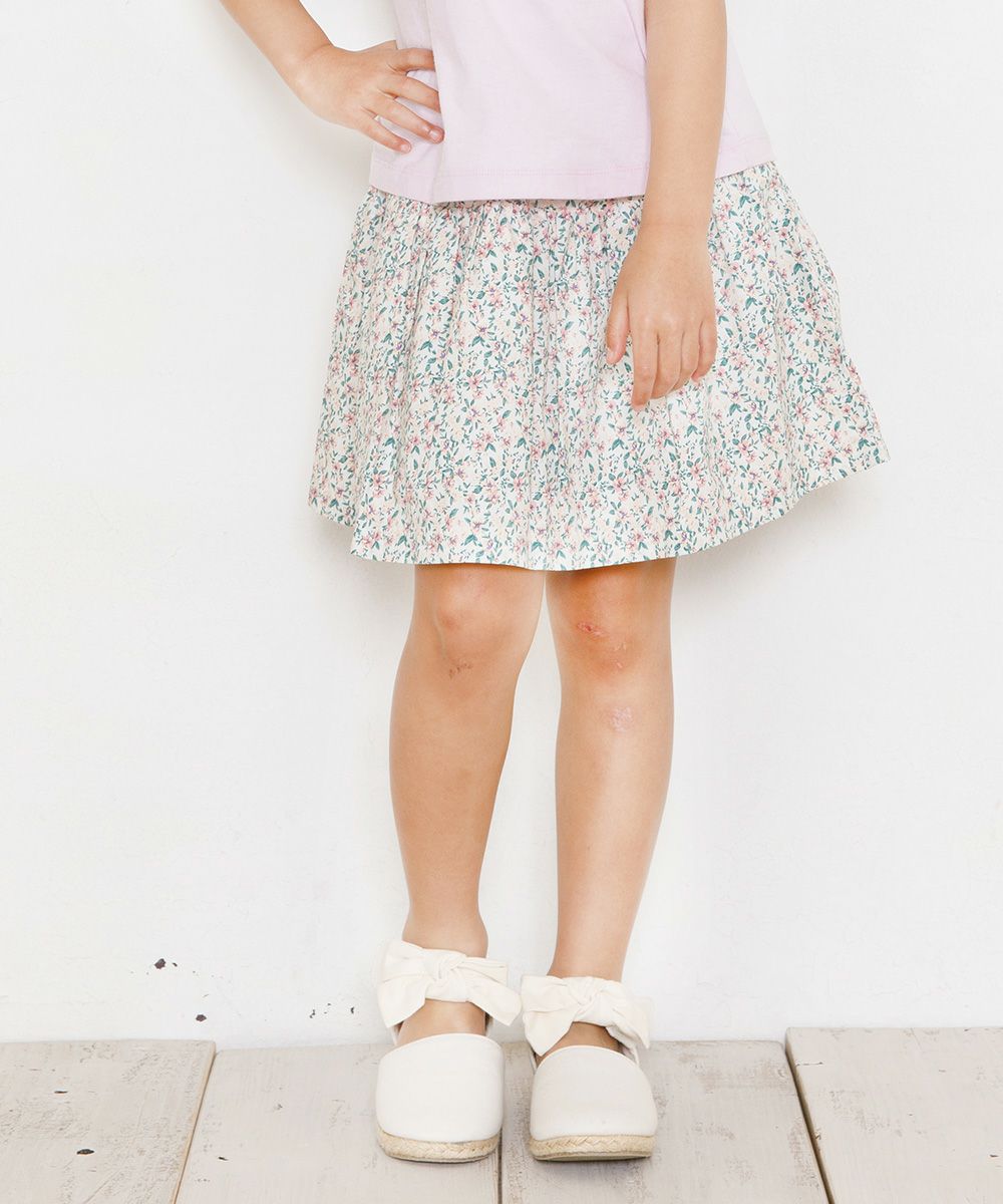 Children's clothing girl girl flower pattern gather skirt off -white (11) Model image up