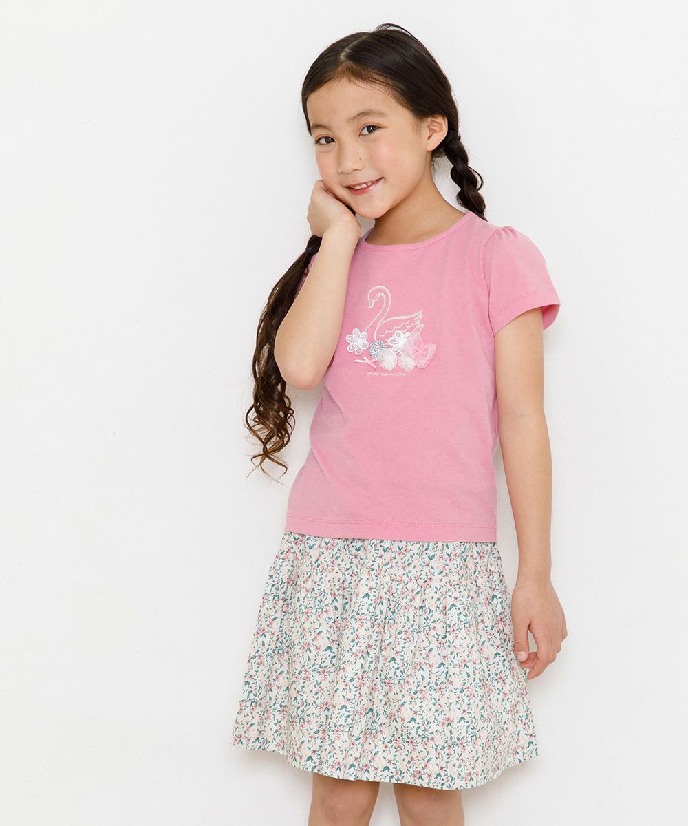 Children's clothing girl girl flower pattern gather skirt off -white (11) model image 3