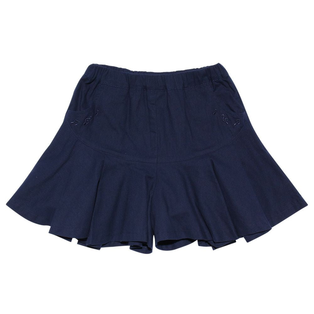 Music embroidery pleat -style culottes Navy front