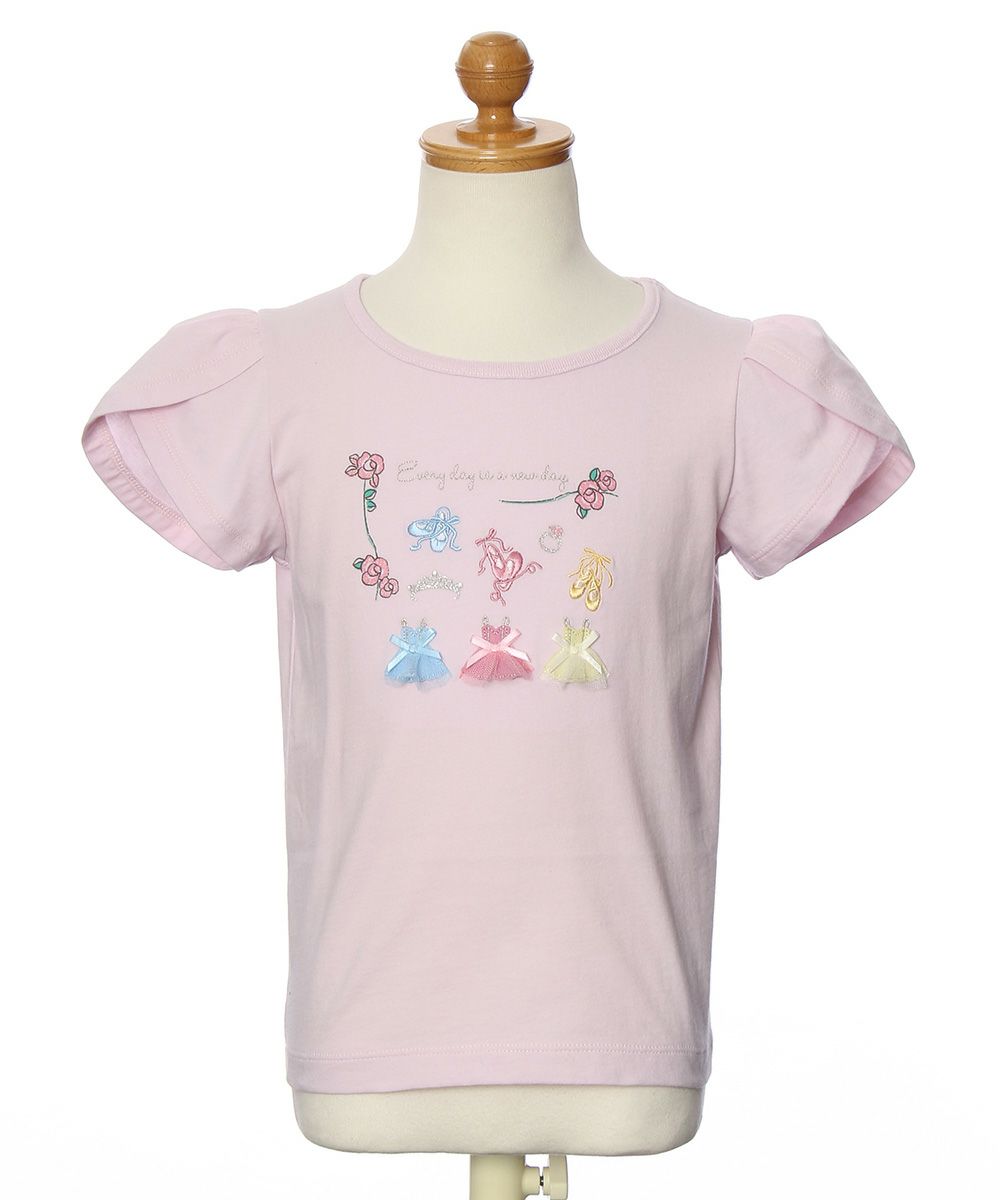 Flower & ballet embroidery T-shirt with tulip sleeves Pink torso
