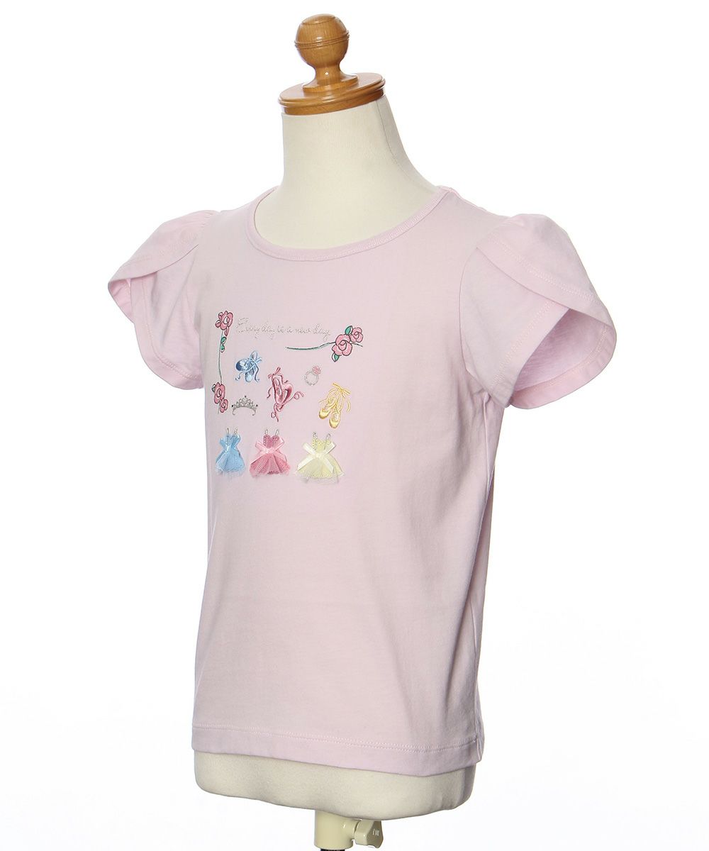 Flower & ballet embroidery T-shirt with tulip sleeves Pink torso