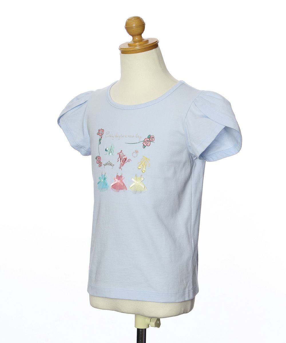 Flower & ballet embroidery T-shirt with tulip sleeves Blue torso