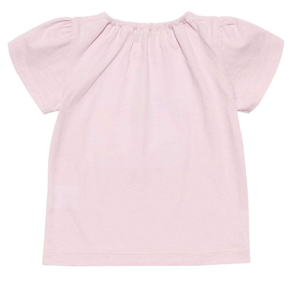 Baby size flower & ballet embroidery T-shirt with tulip sleeves Pink back