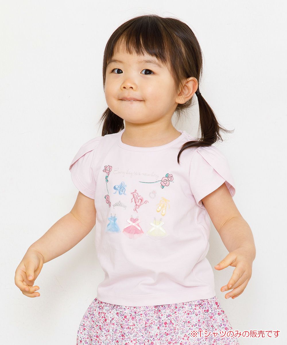 Baby size flower & ballet embroidery T-shirt with tulip sleeves Pink model image 1