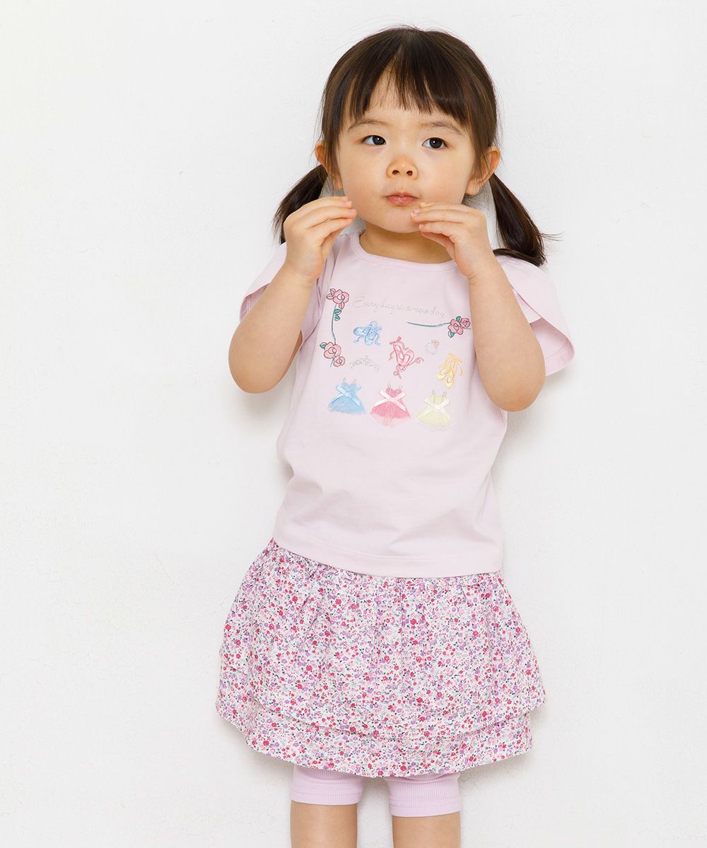 Baby size flower & ballet embroidery T-shirt with tulip sleeves Pink model image 3