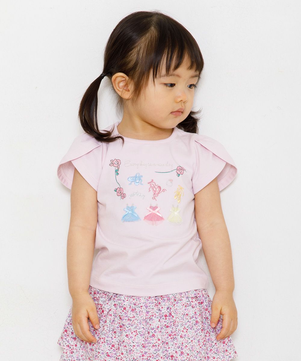 Baby size flower & ballet embroidery T-shirt with tulip sleeves Pink model image 4