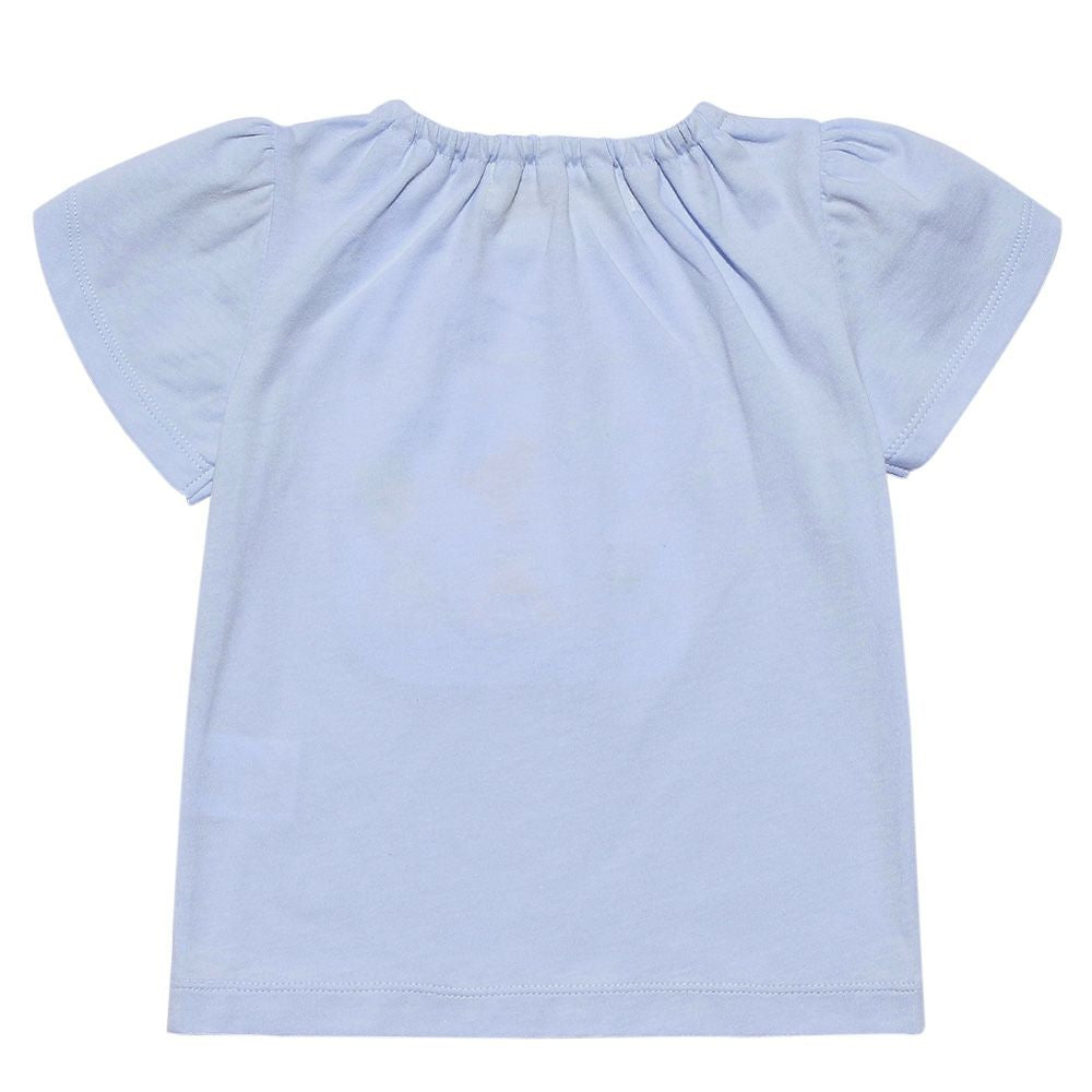 Baby size flower & ballet embroidery T-shirt with tulip sleeves Blue back