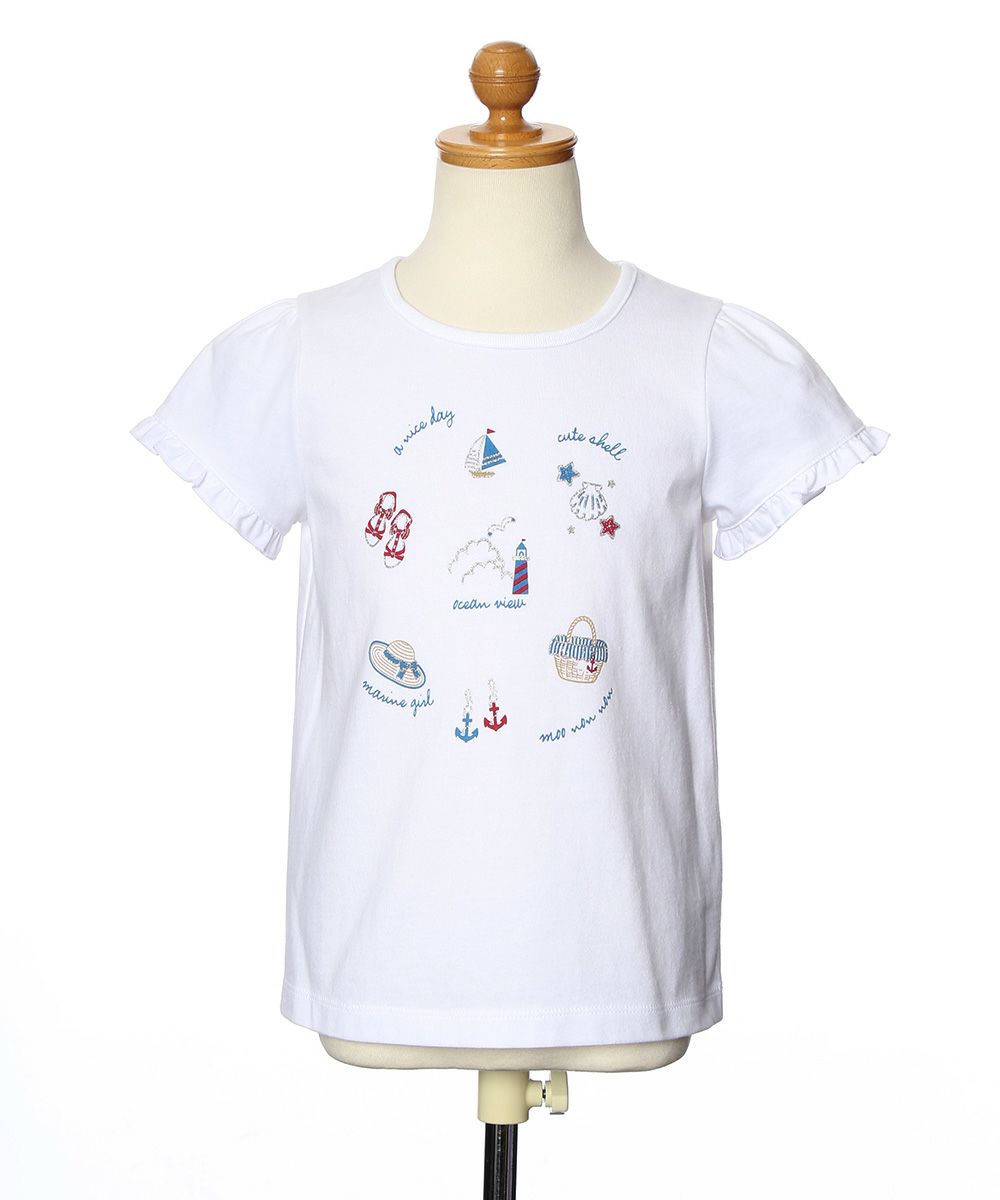 100 % cotton marine icon T-shirt with frilled sleeves Off White torso