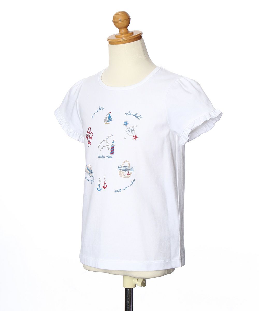 100 % cotton marine icon T-shirt with frilled sleeves Off White torso