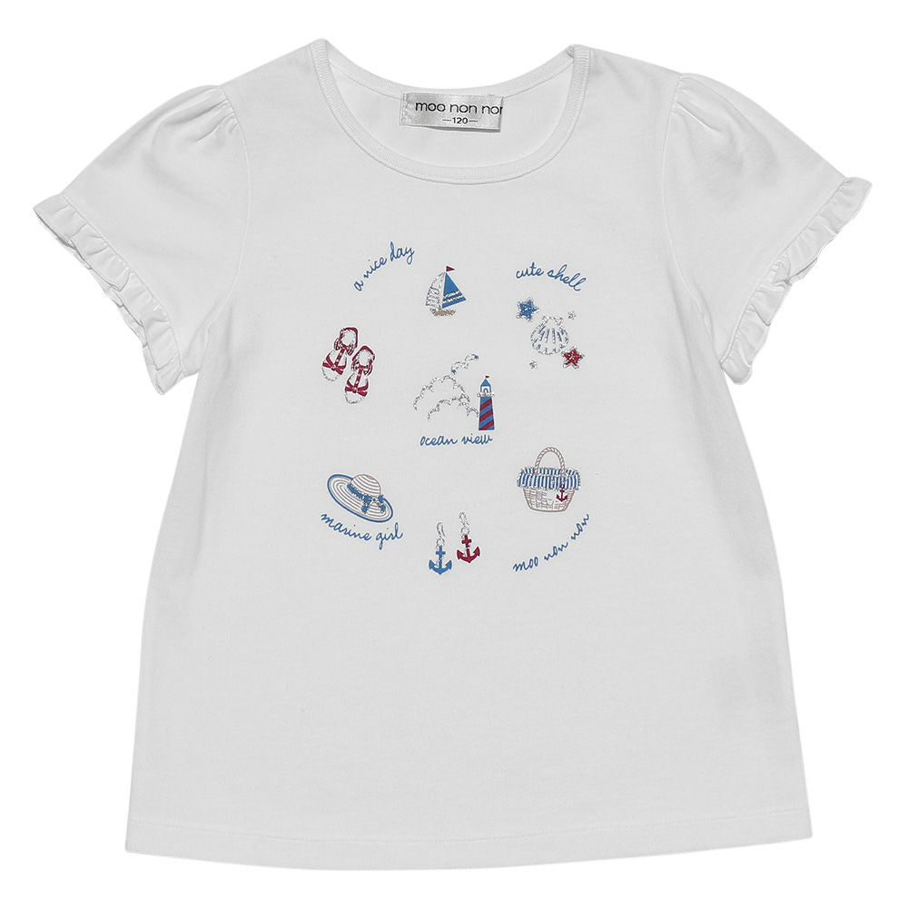 100 % cotton marine icon T-shirt with frilled sleeves Off White front