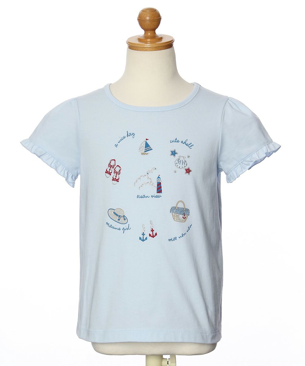 100 % cotton marine icon T-shirt with frilled sleeves Blue torso