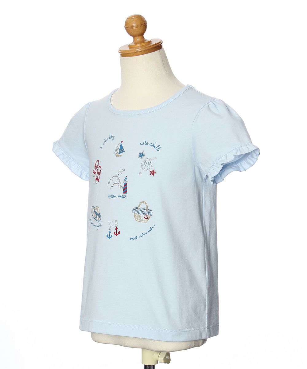 100 % cotton marine icon T-shirt with frilled sleeves Blue torso