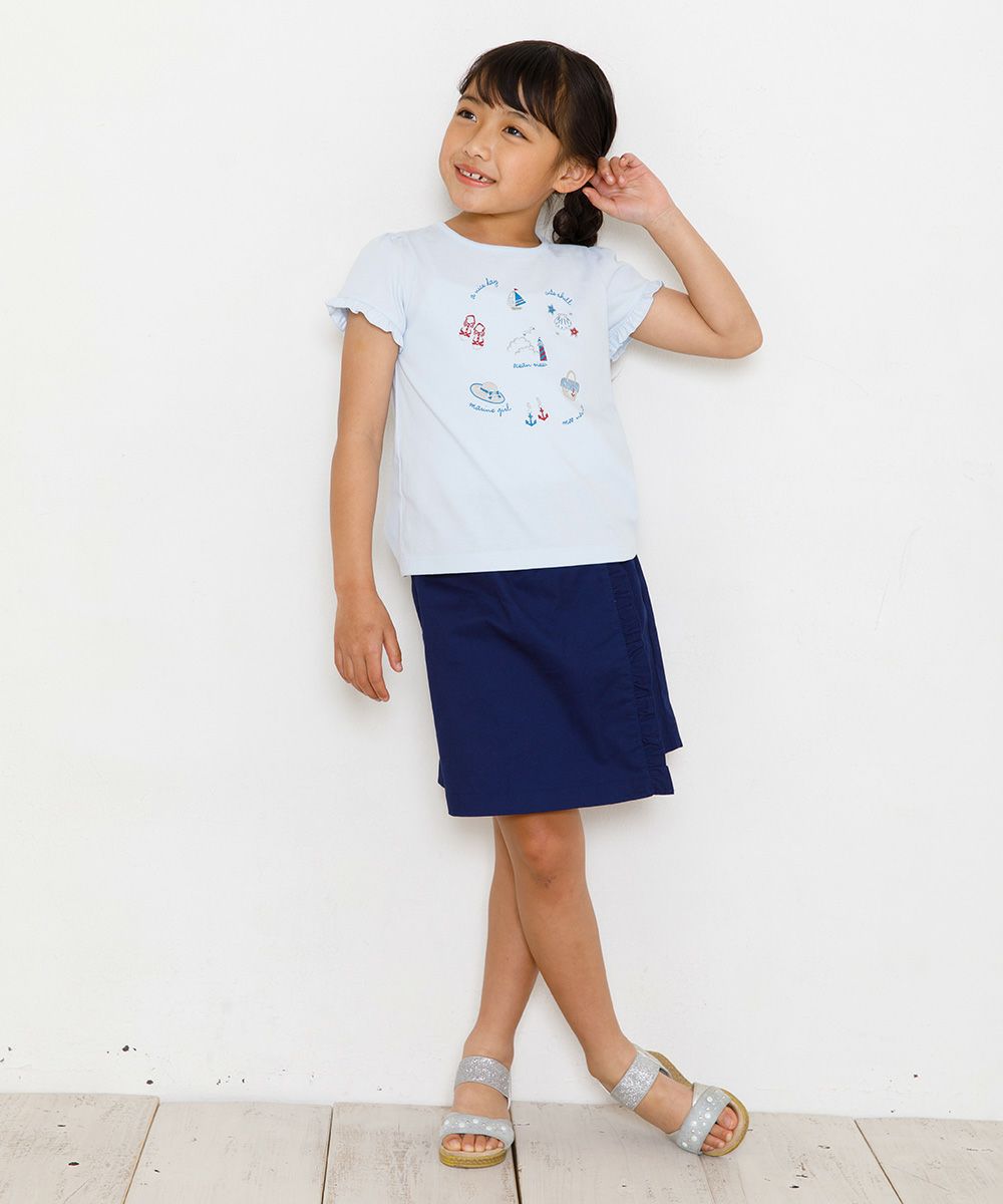 100 % cotton marine icon T-shirt with frilled sleeves Blue model image 3