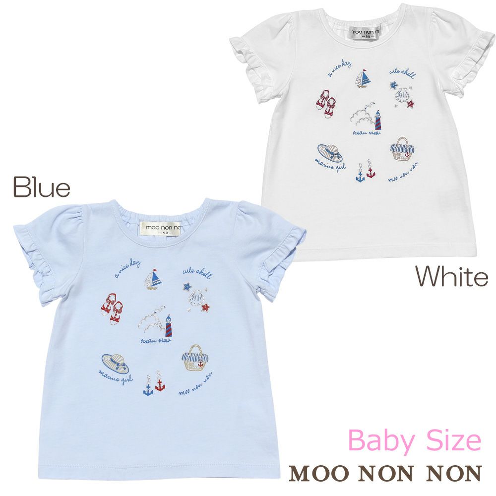 Baby size 100 % cotton marine icon T-shirt with frilled sleeves  MainImage