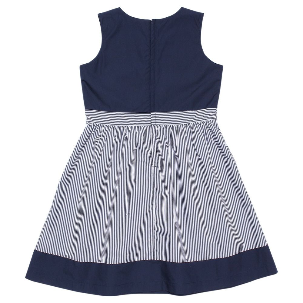 Striped A-line dress with ribbon Navy back