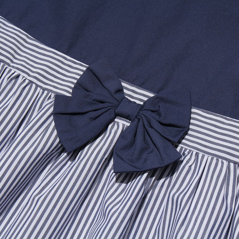 Striped A-line dress with ribbon Navy Design point 1