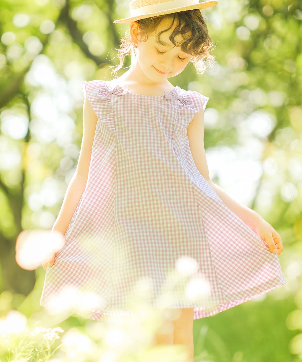 Gingham A line dress will frill and ribbon  MainImage