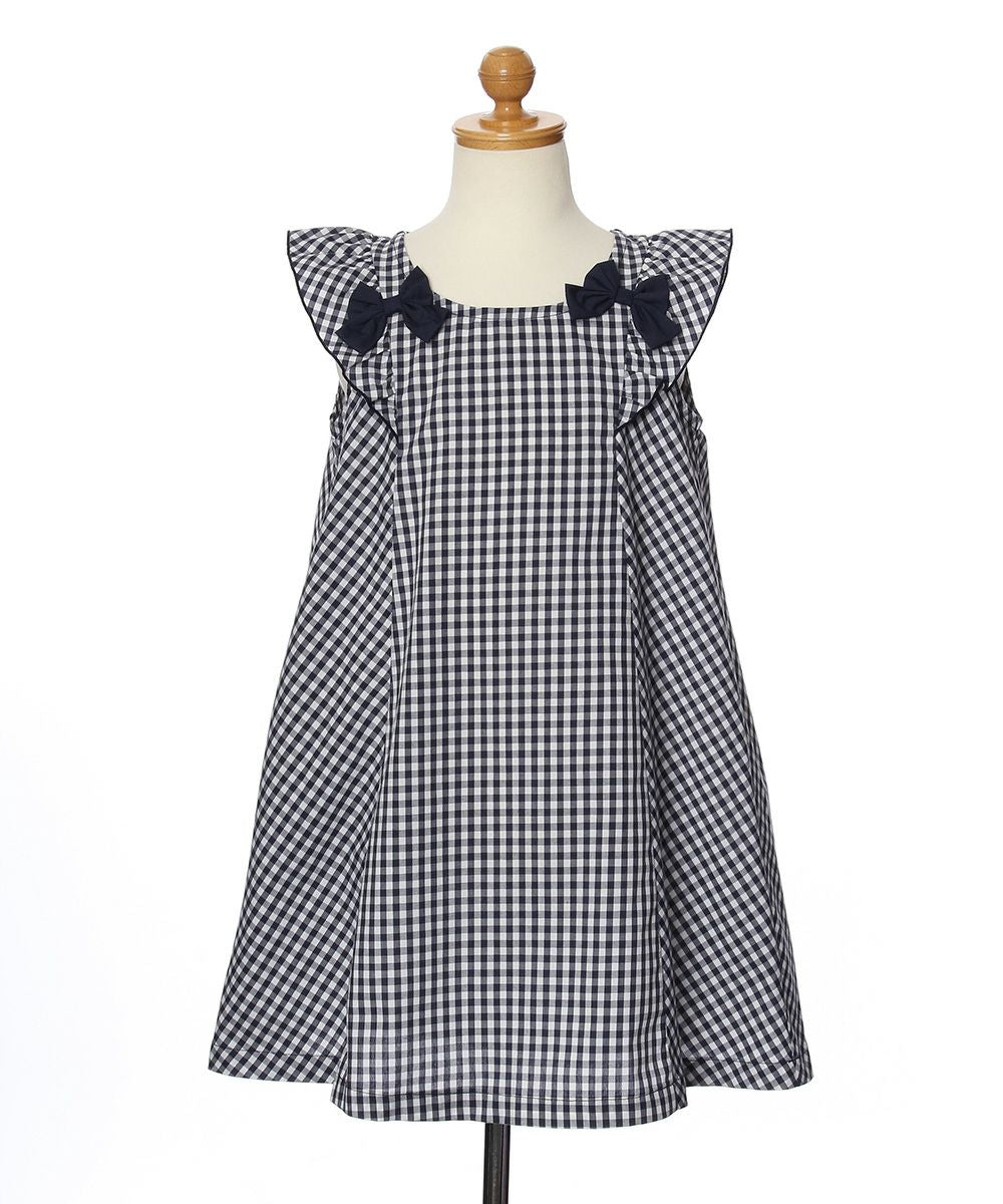 Gingham A line dress will frill and ribbon Navy torso