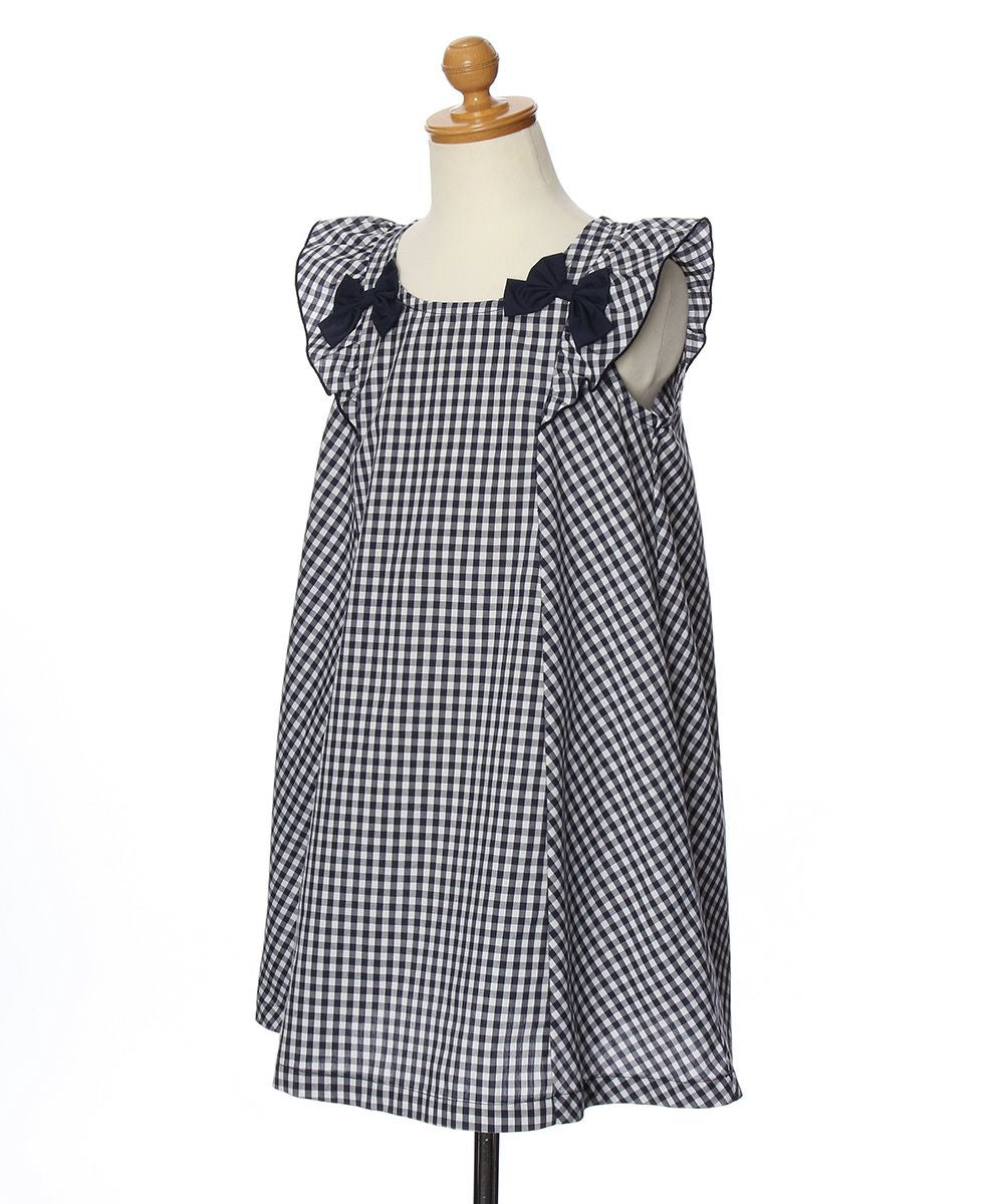 Gingham A line dress will frill and ribbon Navy torso
