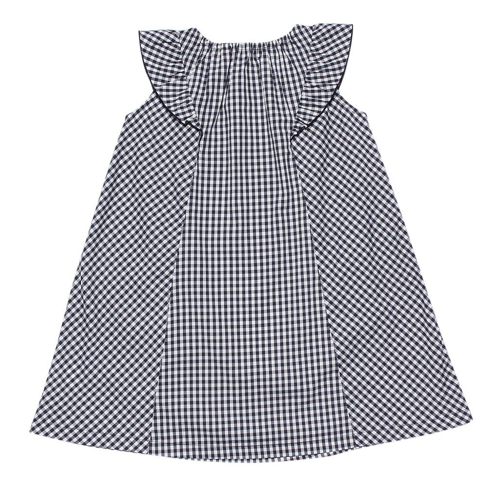 Gingham A line dress will frill and ribbon Navy back