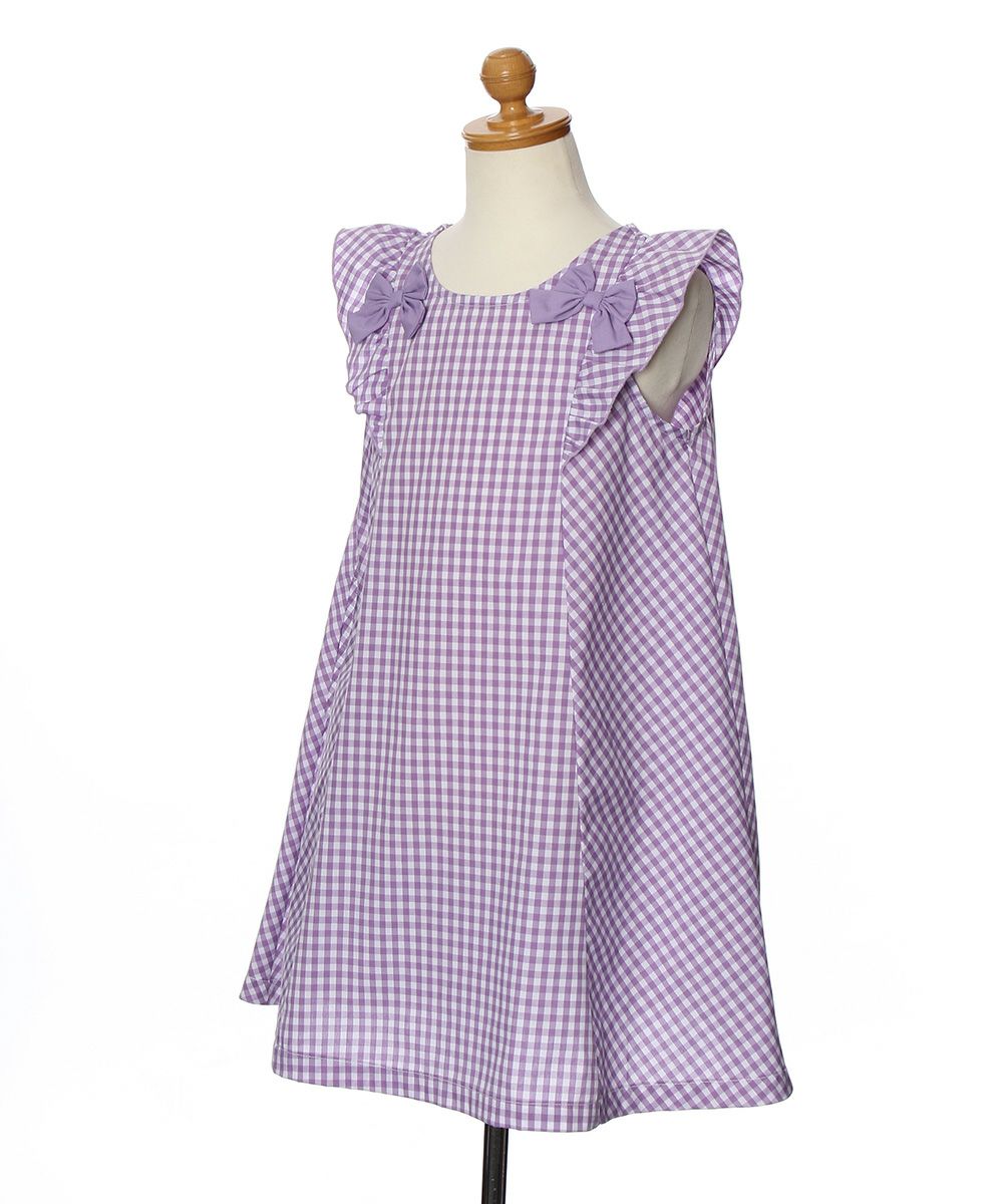 Gingham A line dress will frill and ribbon Purple torso