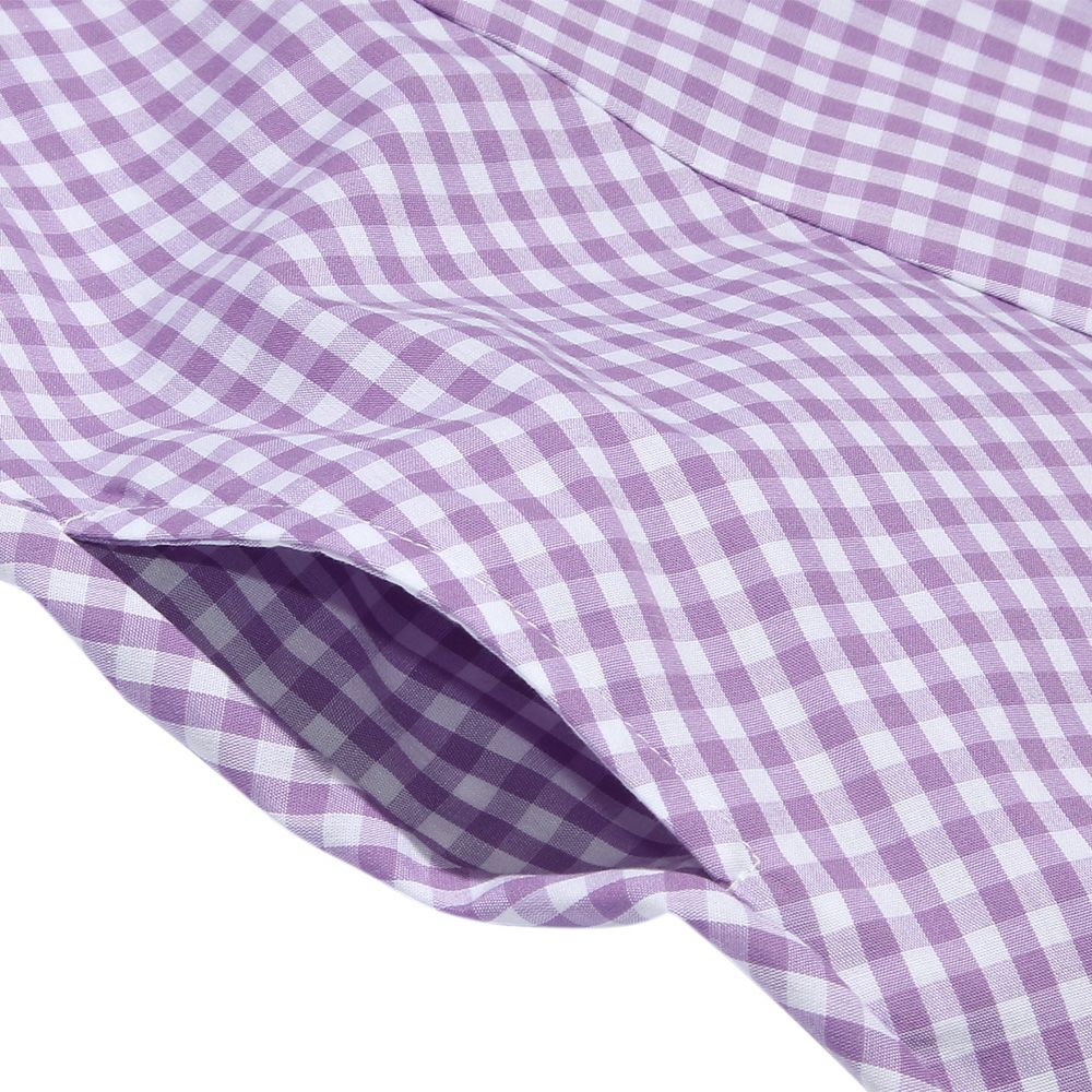 Gingham A line dress will frill and ribbon Purple Design point 2