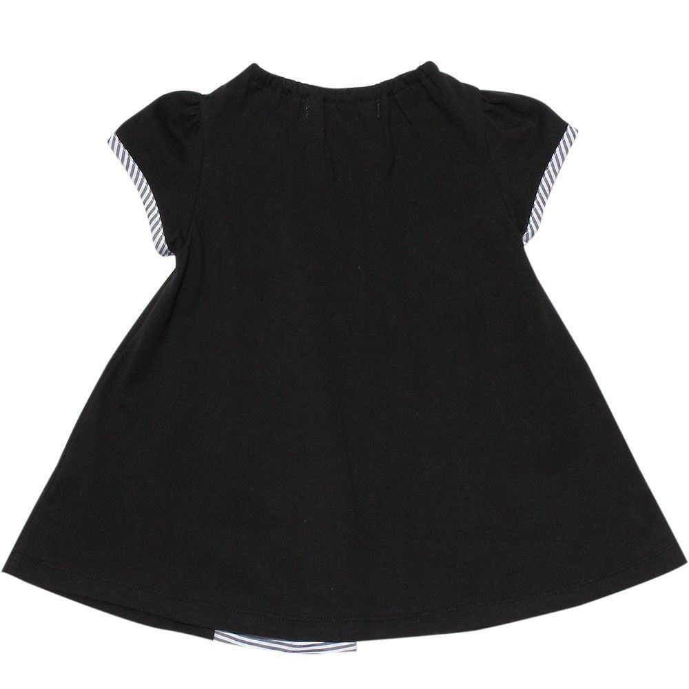 Baby size Switching pattern A-line stripe dress with ribbon Black back