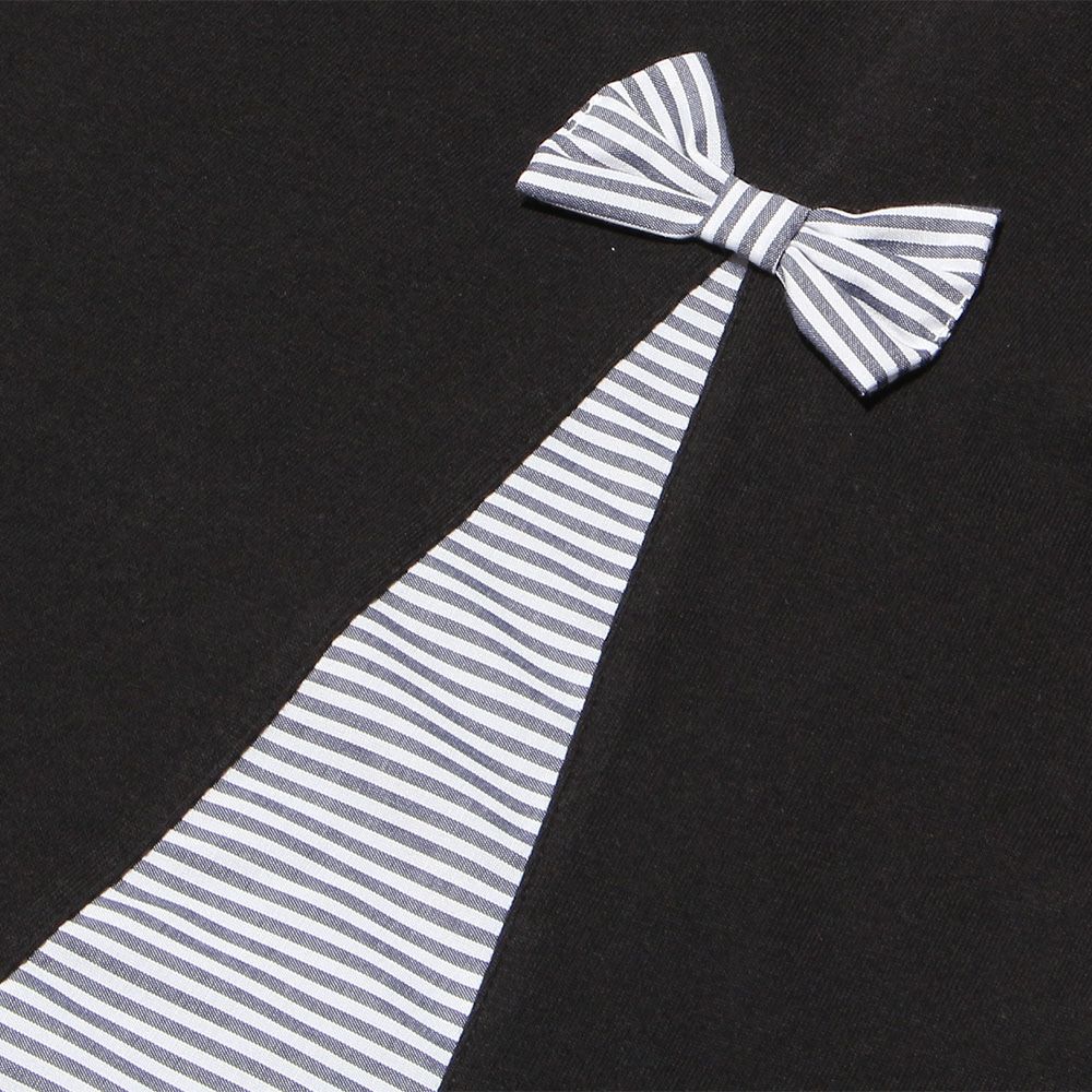 Baby size Switching pattern A-line stripe dress with ribbon Black Design point 1