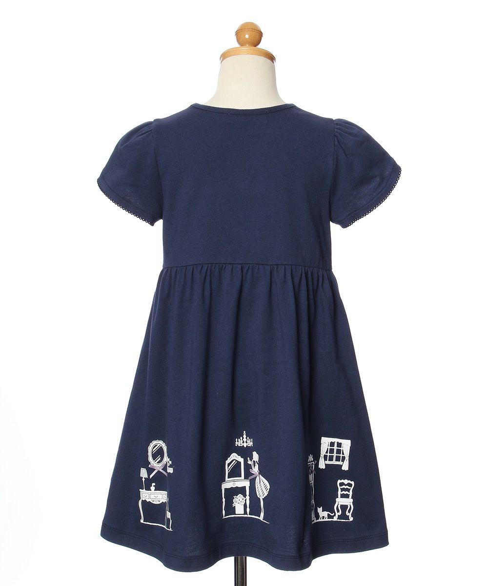 100 % cotton girly room print dress with ribbons Navy torso
