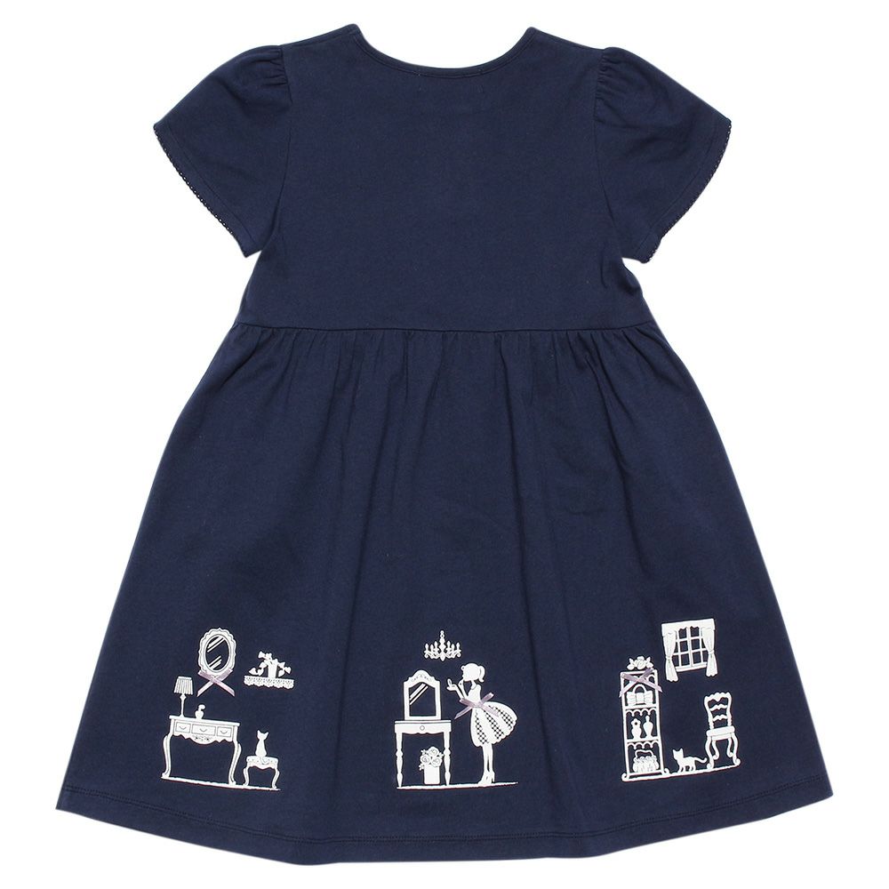 100 % cotton girly room print dress with ribbons Navy back