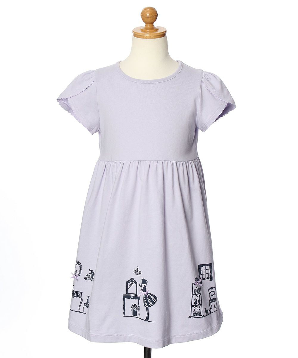 100 % cotton girly room print dress with ribbons Purple torso