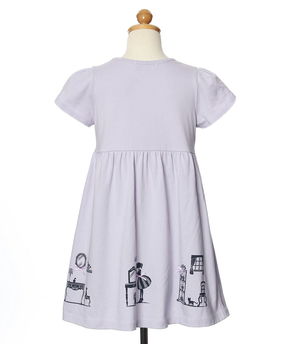 100 % cotton girly room print dress with ribbons Purple torso