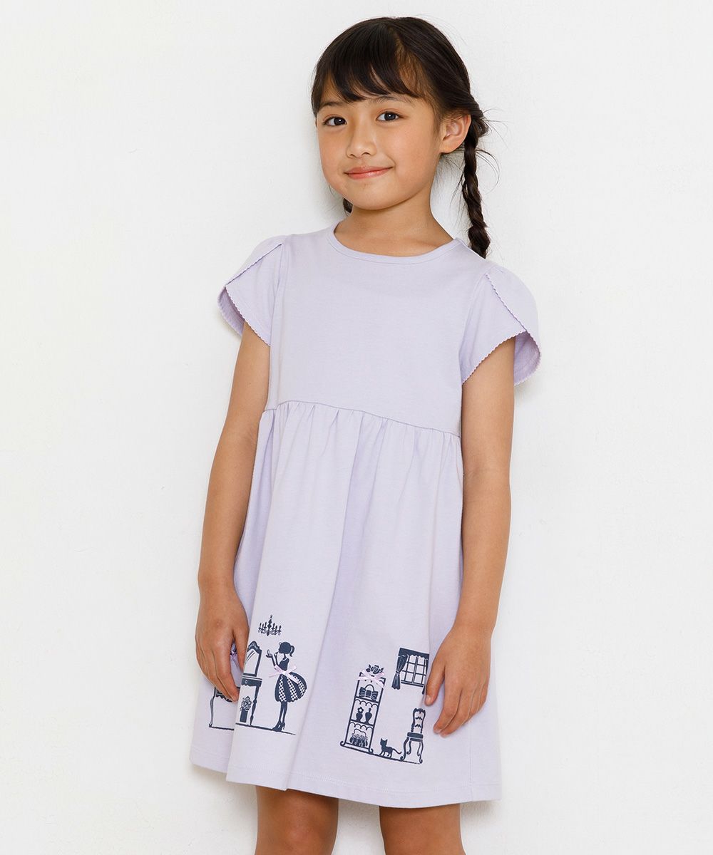 100 % cotton girly room print dress with ribbons Purple model image 1